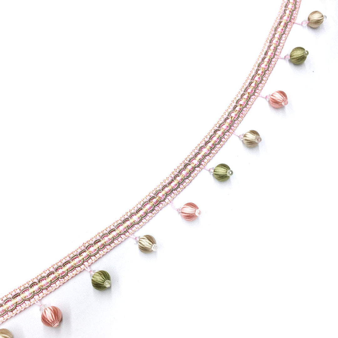 2 COLORS / GISELLE 2" Pink Blue Boho Pompom ball Beaded Tassel Fringe Trim / By The Yard - Classic & Modern